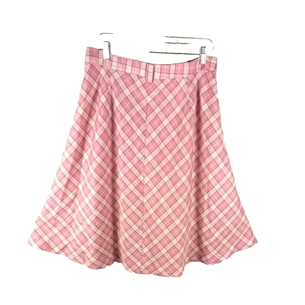 Vintage Allegra K Women's Skirt Size Large Pink Black Plaid Zip Side Flare...